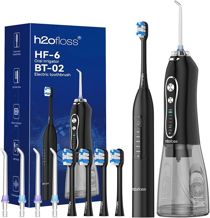 ست تخصصی واترجت دندان و مسواک برقی اولتراسونیک h2ofloss مدل All In One (HF-6 / BT-02)